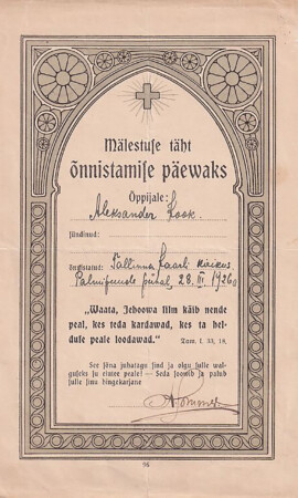 28. märts 1926, Kaarli kirik. Leeritunnistuste näitus 1887–1955